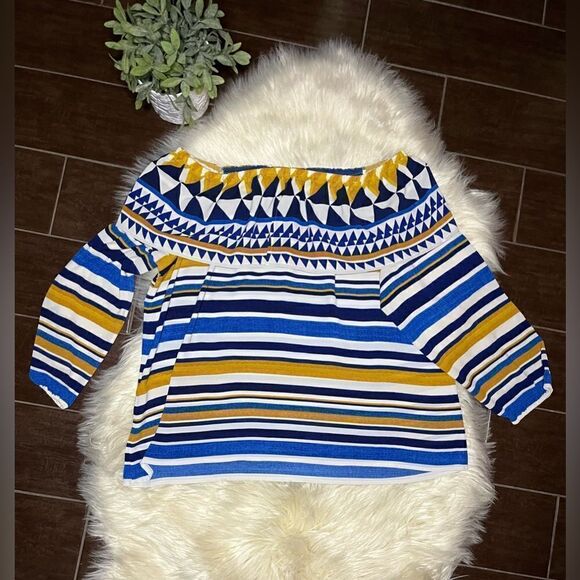 Chico’s Graphic Off-The-Shoulder Top sz XL - Picture 6 of 8